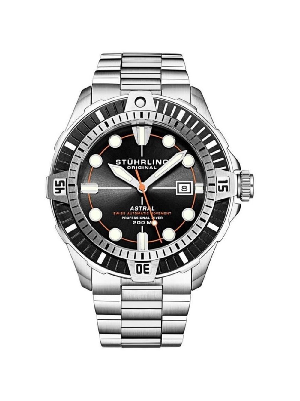 NWT Stuhrling Original Aquadiver Automatic Black Dial Men's Watch